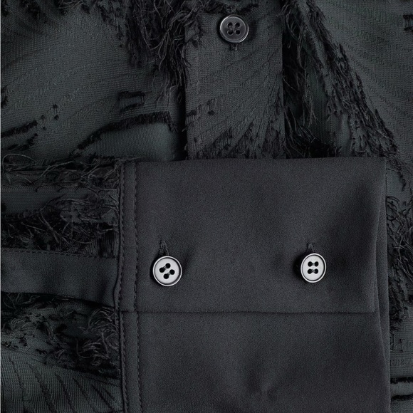 H&M Black Textured Weave Long Sleeved Shirt - US XXL - Picture 4 of 7